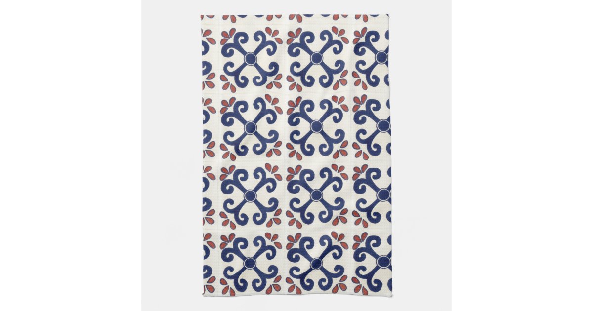 Talavera tile Kitchen towel in blue & white Zazzle