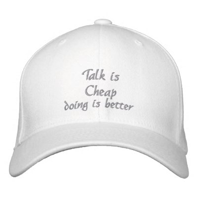 Talk is Cheap_ Embroidered Hat by ELENNE