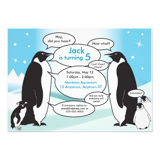 Talking Penguin Birthday Invitation