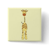 Tall Cute Giraffe. Cartoon Animal. Pinback Button