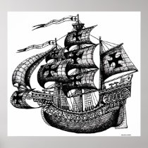 Tall sailing ship graphic art poster