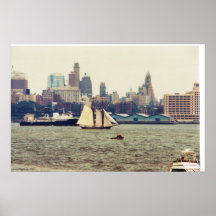 Tall Ship in New York Harbor and Downtown Brooklyn Posters