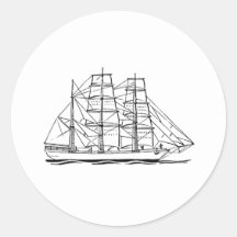 Tall Ship Line Art Round Stickers