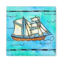 Tall Ship Magnet - Brigantine Pirate Ship by paintandink Tall Ship Magnet - Brigantine Pirate Ship