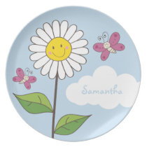 Tall Smiling Daisy & Butterflies Name Plate