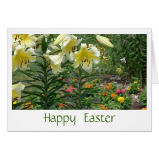 "TALL YELLOW DAY LILIES IN GARDEN"/HAPPY EASTER NOTE CARD