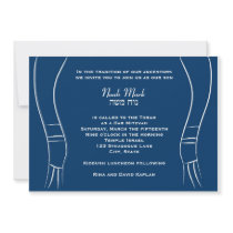 Tallit Jewish Hebrew Bar Mitzvah Invitation Blue