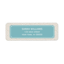 Tan and Aqua Greek Key Pattern Custom Return Address Label