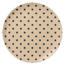 Tan and Black Polka Dot Pattern. Dinner Plate