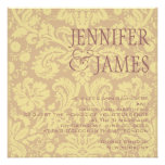 Tan and Rosy Brown Cream Damask Wedding Invitation