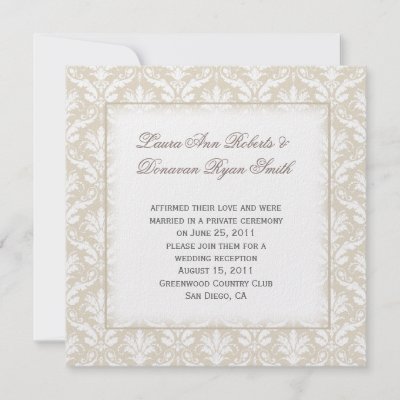 Post Wedding Invitations on Tan And White Damask Post Wedding Invitations From Zazzle Com
