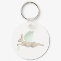Tan Angel Rabbit With Green Wings keychains by mydeas Tan Angel Rabbit With Green Wings keychains