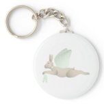 Tan Angel Rabbit With Green Wings Keychain
