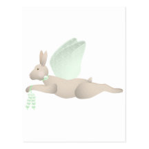 Tan Angel Rabbit With Green Wings Post Cards