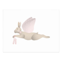 Tan Angel Rabbit With Pink Wings Postcard