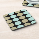Tan & Aqua Dots Pattern Cork Bottom Coasters (6)