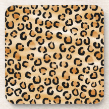 Tan, Black and Brown Leopard Print Pattern. Coasters