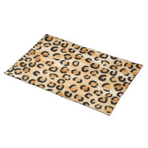 Tan, Black and Brown Leopard Print Pattern. Place Mats