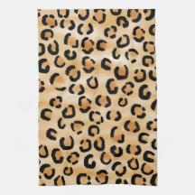 Tan, Black and Brown Leopard Print Pattern. Towel