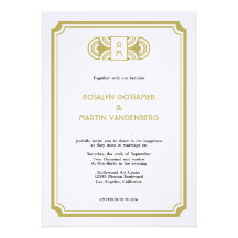 Tan black art deco retro Hollywood glam wedding Invite