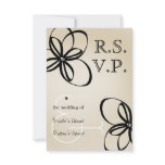 Tan & Black Modern Wedding RSVP With Flowers Personalized Invite