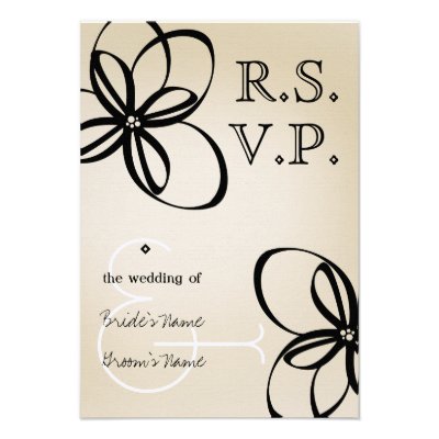 Tan &amp; Black Modern Wedding RSVP With Flowers Personalized Invite
