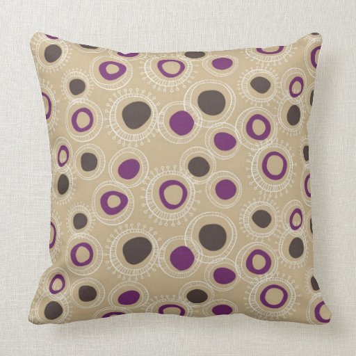 Tan, Brown and Purple Doodled Circles Throw Pillows Zazzle