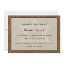 Tan, Brown Border, Star, Bar Mitzvah Invitation