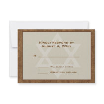 Tan, Brown Border, Star, Bar Mitzvah RSVP Custom Invitations