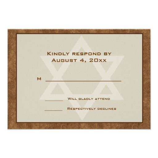 Tan, Brown Border, Star, Bar Mitzvah RSVP Custom Invitations from