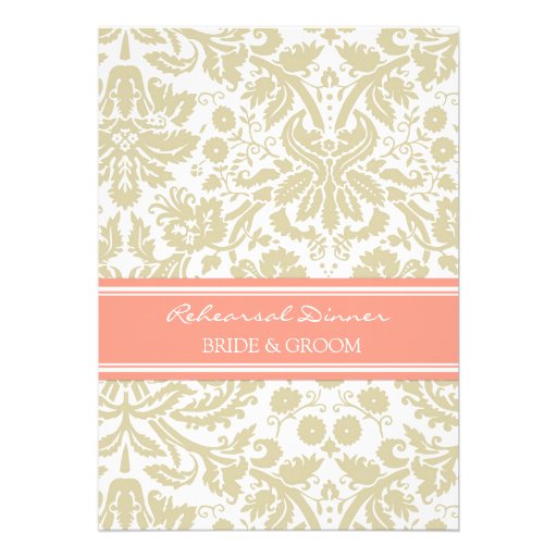 Tan Coral Damask Rehearsal Dinner Party Card