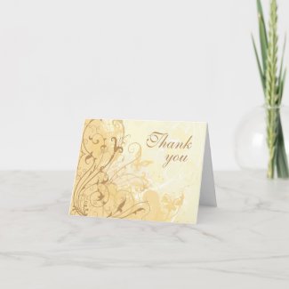 Tan cream butterfly swirls wedding thank you card card