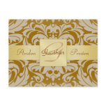 Tan Damask Gold Monogram Save The Date Postcard