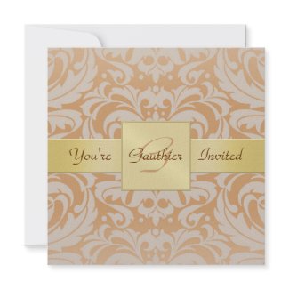 Tan Damask Gold Ribbon All Occasion Invitation invitation