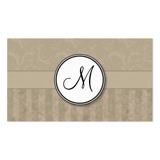 Tan Floral Wisps & Stripes with Monogram Business Card (back side)