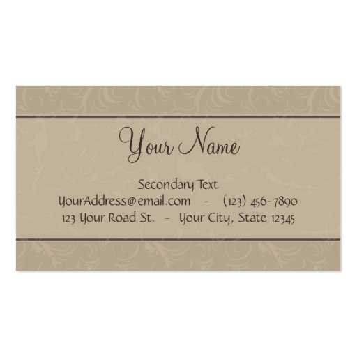 Tan Floral Wisps & Stripes with Monogram Business Card