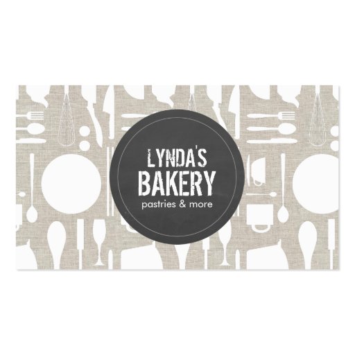 Tan Kitchen Collage with Rustic Gray Logo Bakery Business Card Template (front side)