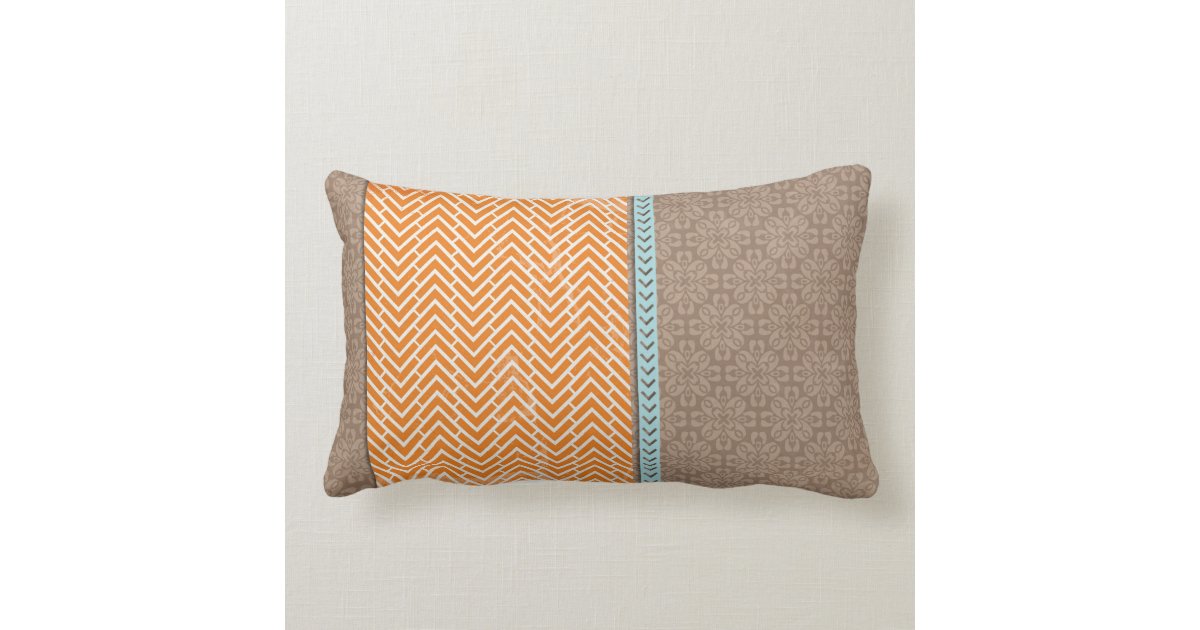 Tan, Orange and Blue Lumbar Throw Pillow Zazzle