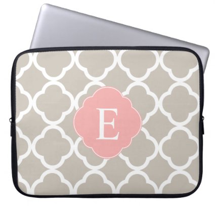 Tan Peach Pink Quatrefoil Monogram Computer Sleeve