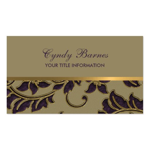 Tan Plum Gold Damask Business Card (front side)
