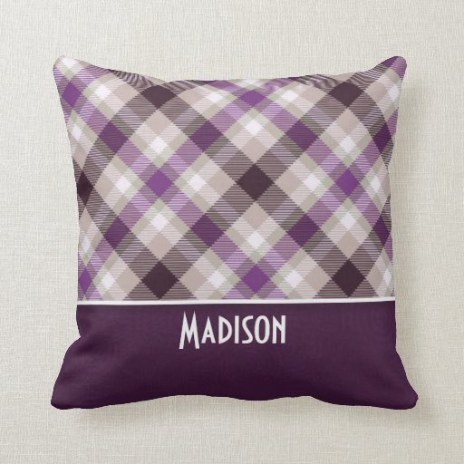 Tan & Purple Plaid Throw Pillow Zazzle