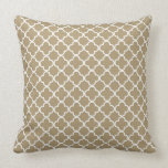 Tan Quatrefoil Clover Pattern Throw Pillow