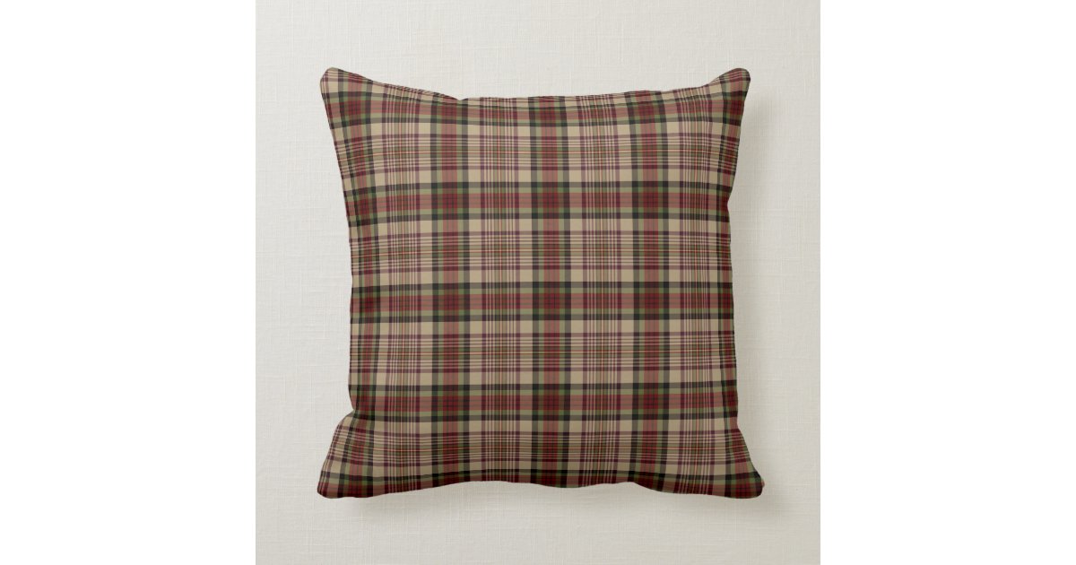 Tan, Red and Green Plaid Throw Pillow Zazzle