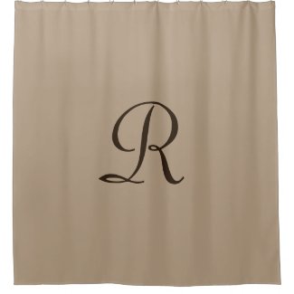 Tan Shower Curtain with Dark Brown Monogram