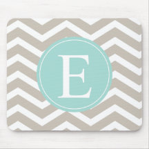 Tan White Chevron Teal Monogram Mousepads