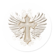 Tan Winged Cross stickers