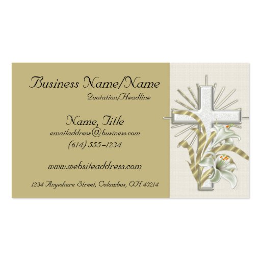 Tan with Beautiful Floral Cross Business Cards (front side)