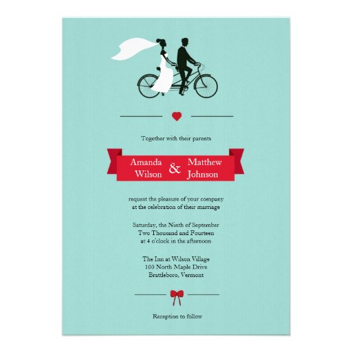 Tandem Bicycle Aqua Wedding Invitations