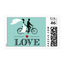 Tandem Bicycle Aqua Wedding Love Stamps