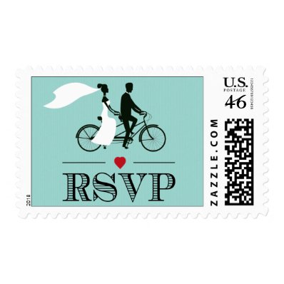 Tandem Bicycle Aqua Wedding RSVP Stamps